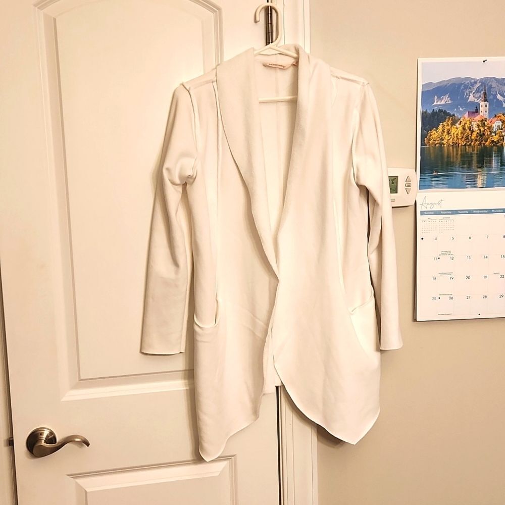 Soft Surroundings White Flowy Open Cardigan w/ Pockets Size S